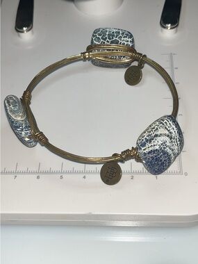 Bourbon & Boweties Blue White Stone Gold Wire Bangle Bracelet Signed B&B